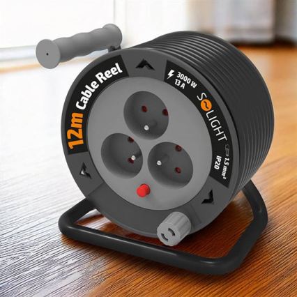 Enrollador de cable con 3 enchufes, 12 m