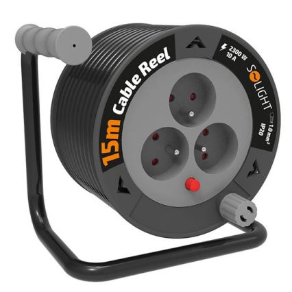 Cable de extensión en carrete, 3 enchufes, 12 m