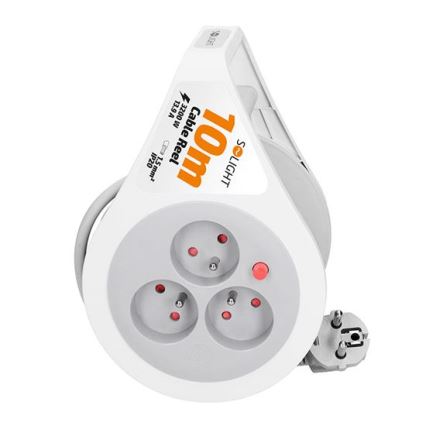 Enrollador de cable de extensión, 3 enchufes, 10 m