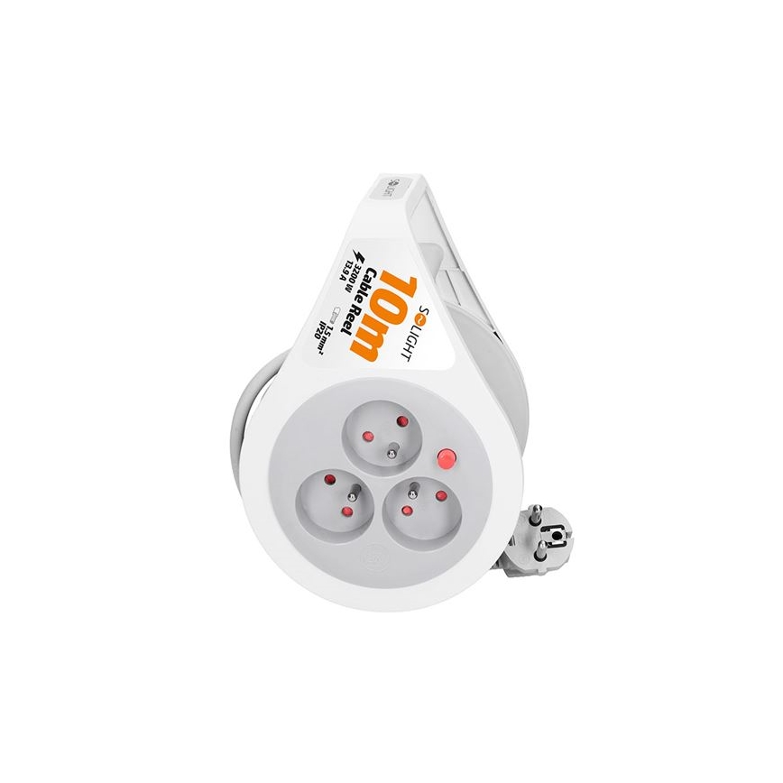 Enrollador de cable de extensión, 3 enchufes, 10 m