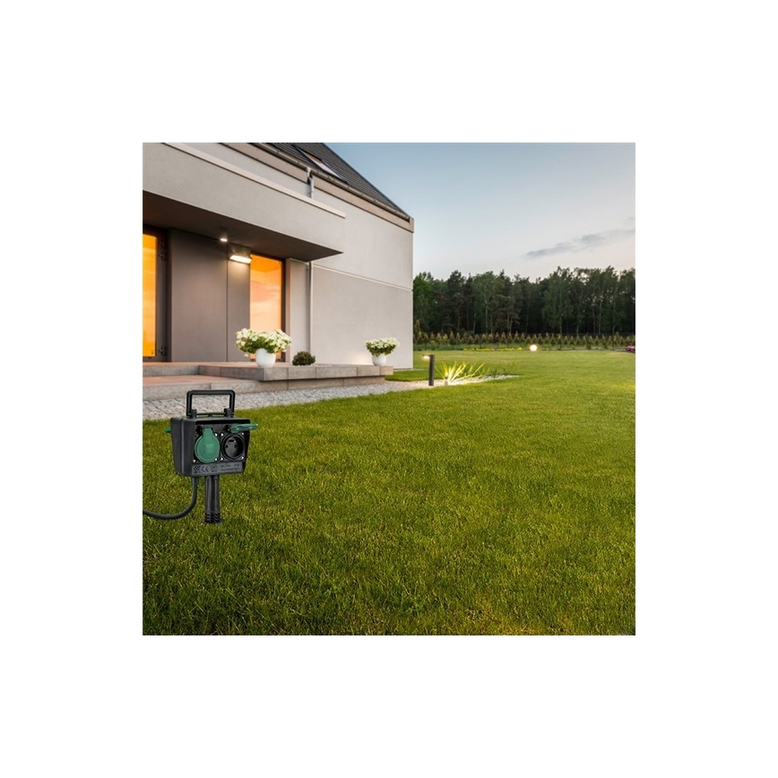 Multitoma de jardín para exterior IP44 + cable de goma 1,5 m