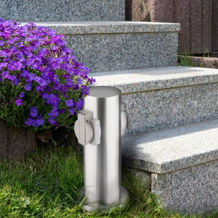 Columna de enchufe de exterior 2Z 230V IP44 cromo mate redonda
