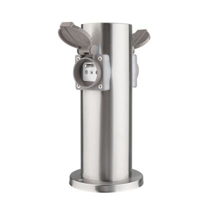 Columna de enchufe de exterior 2Z 230V IP44 cromo mate redonda