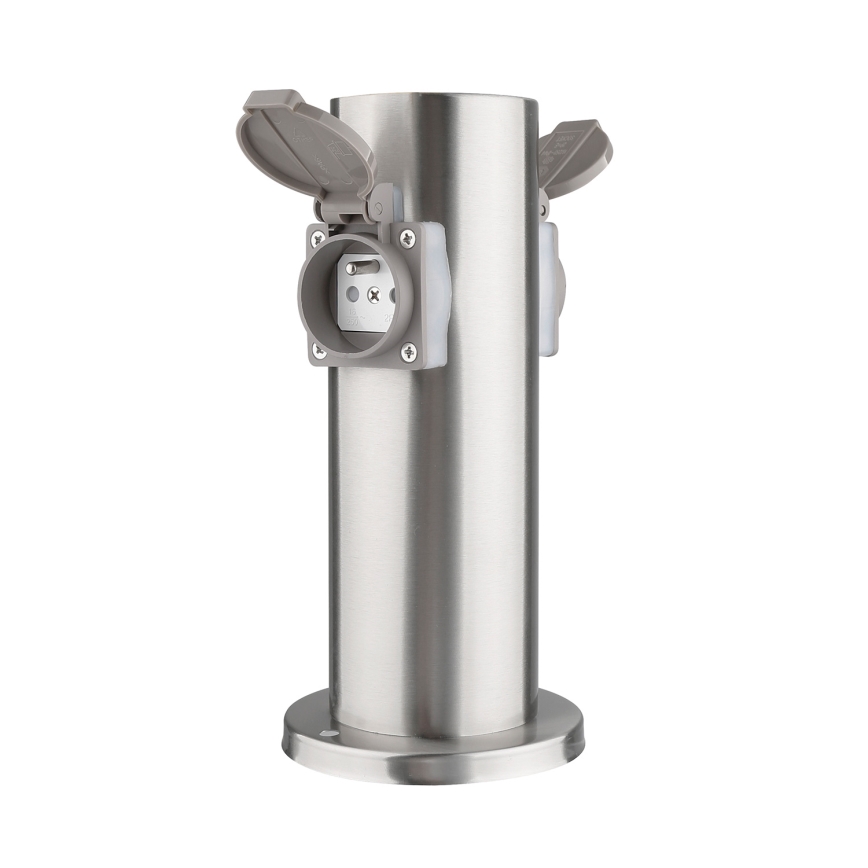 Columna de enchufe de exterior 2Z 230V IP44 cromo mate redonda