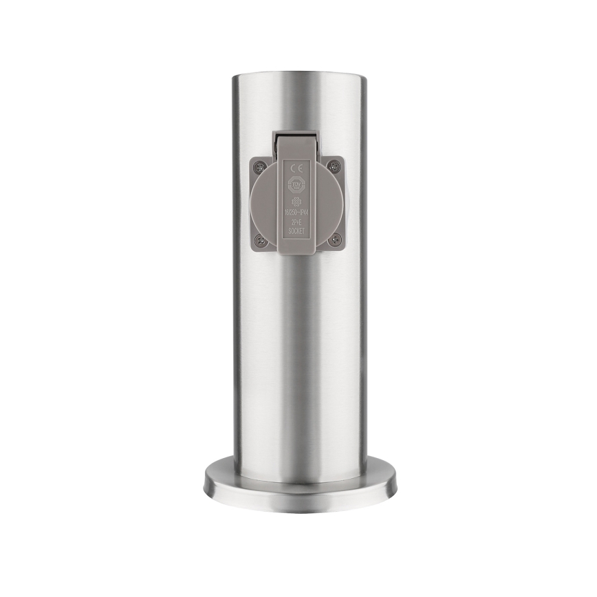 Columna de enchufe de exterior 2Z 230V IP44 cromo mate redonda