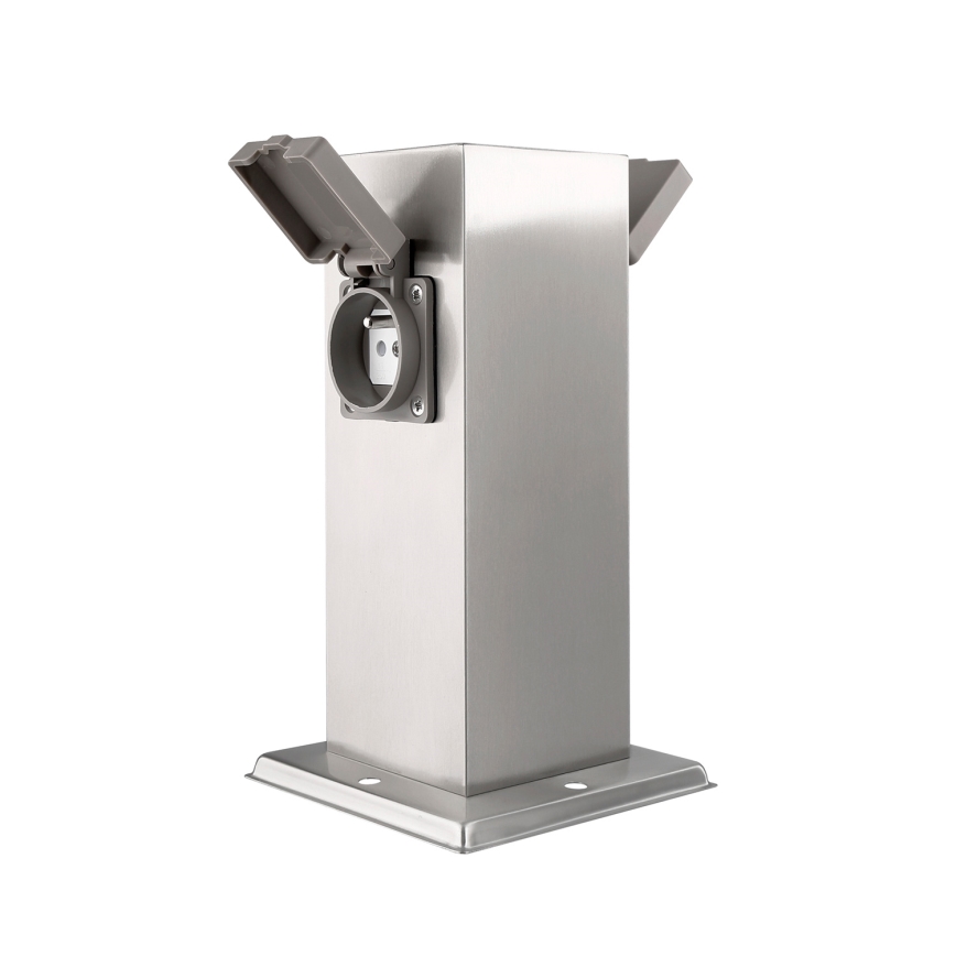 Columna de enchufe de exterior 2Z 230V IP44 cromo mate angular