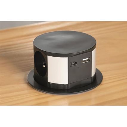 Solight PP100USBC-B - Columna de enchufes para mesa 3x230V + 2xUSB negro