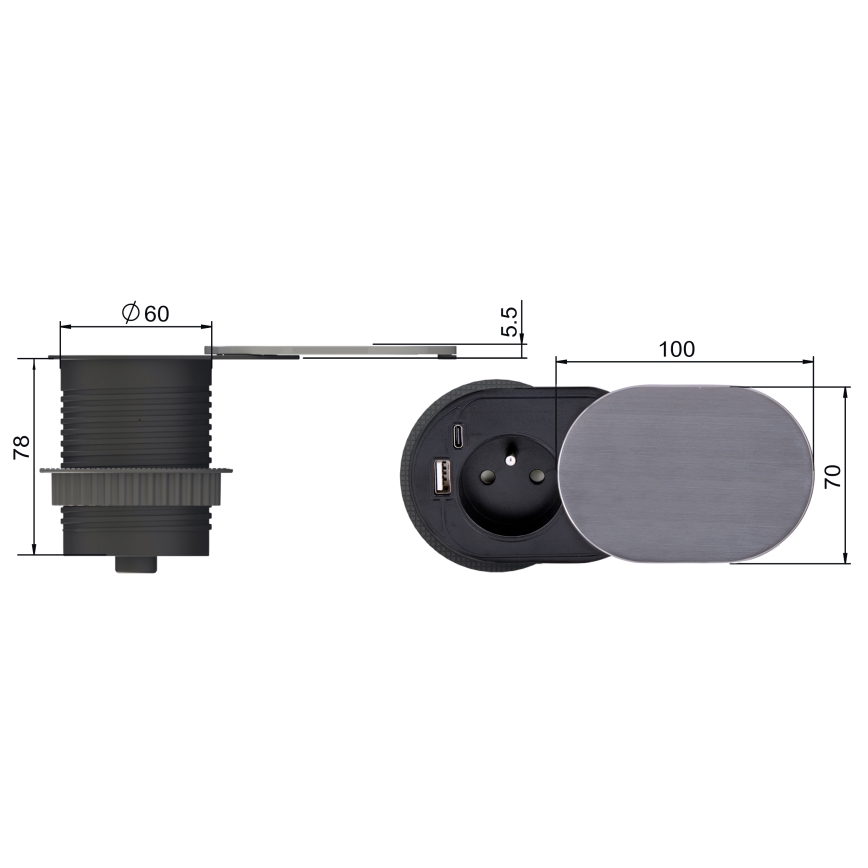 Enchufe empotrado 1Z + USB A+C
