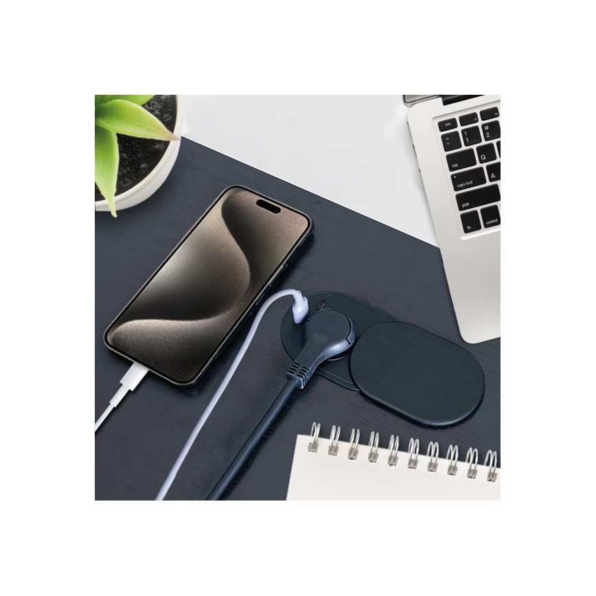Enchufe empotrable con tapa deslizante 20 W, 1 toma de corriente + USB A+C, negro
