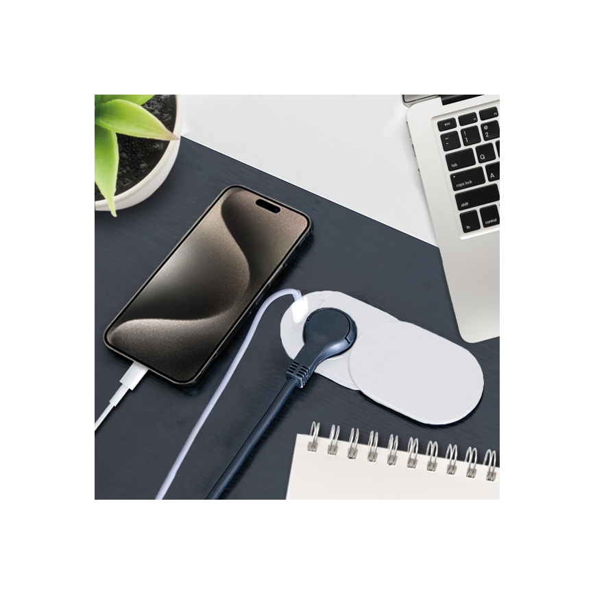 Enchufe empotrado con carga inalámbrica 20W, 1 toma + USB A+C, blanco