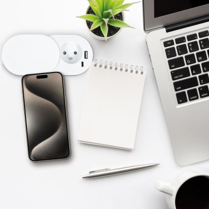 Enchufe empotrado con carga inalámbrica 20W, 1 toma + USB A+C, blanco