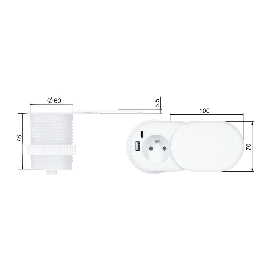 Enchufe empotrado con carga inalámbrica 20W, 1 toma + USB A+C, blanco