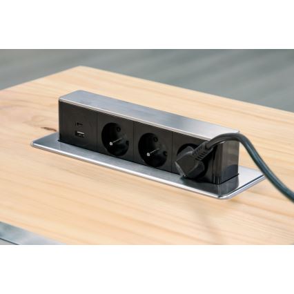 Columna de enchufes para mesa 3x230 V + USB-A + USB-C