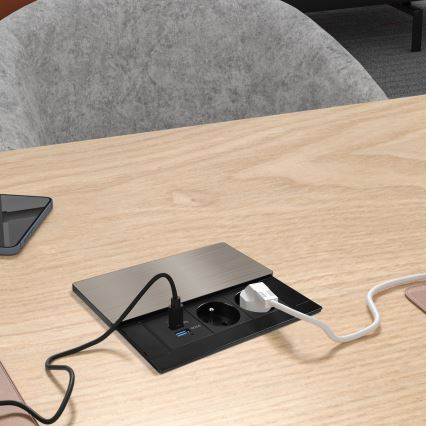 Enchufe empotrado con carga inalámbrica de 20 W, 2 tomas + USB-A + USB-C