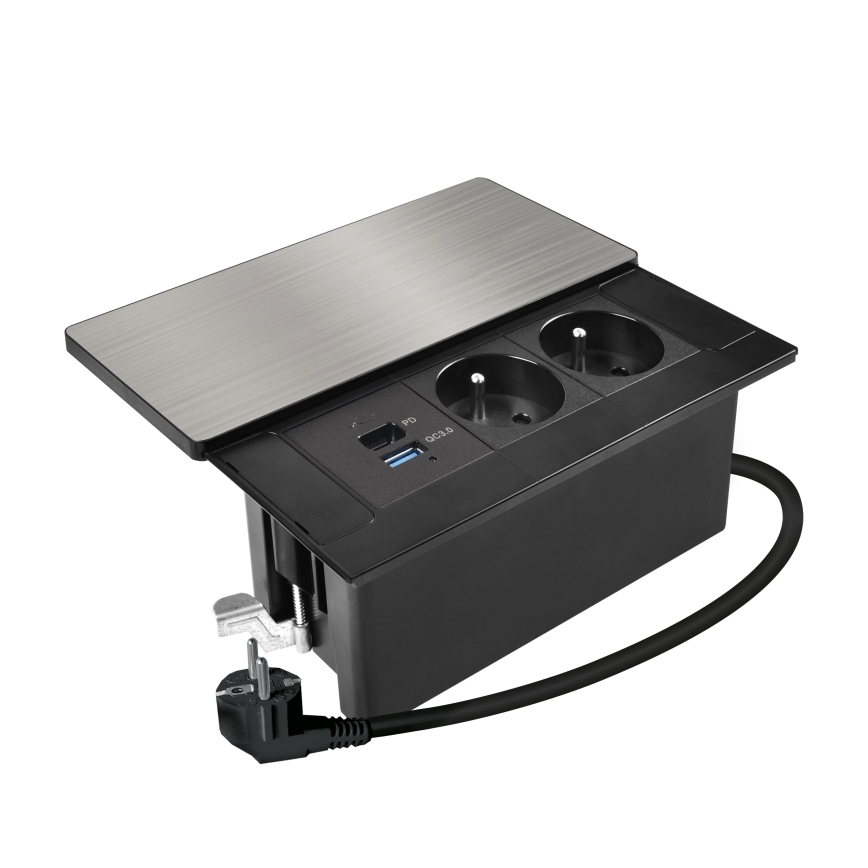 Enchufe empotrado con carga inalámbrica de 65W, 2 tomas + USB-A + USB-C