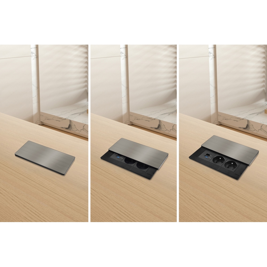 Enchufe empotrado 65W, 2 tomas + USB-A + USB-C