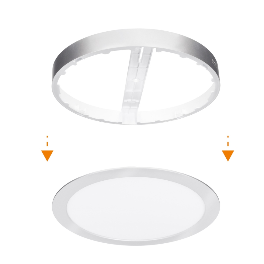 Panel LED 2 en 1 empotrable o de superficie 18W/230V 3000/4000/6000K Ø 22,5 cm IP54 plateado