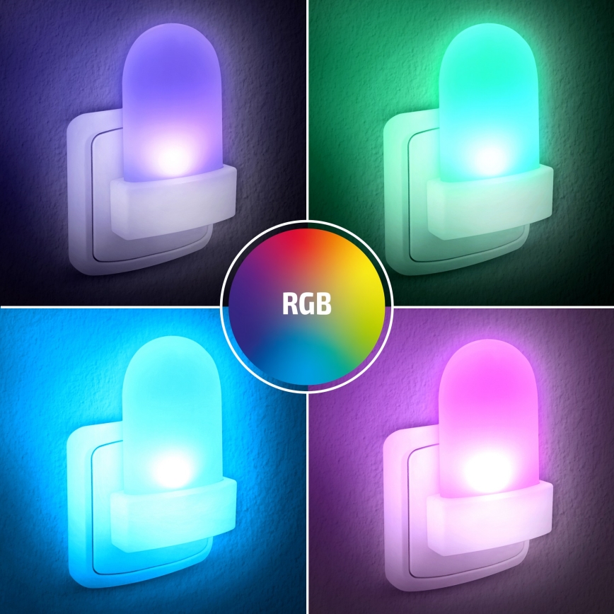 Lámpara de orientación LED RGB con sensor crepuscular para enchufe LED/0,5W/230V