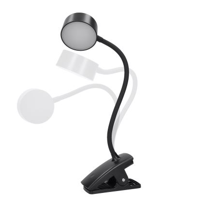 Lámpara de mesa LED regulable, flexible y recargable con clip LED/2W/1800 mAh 3000/4000/6500K negro