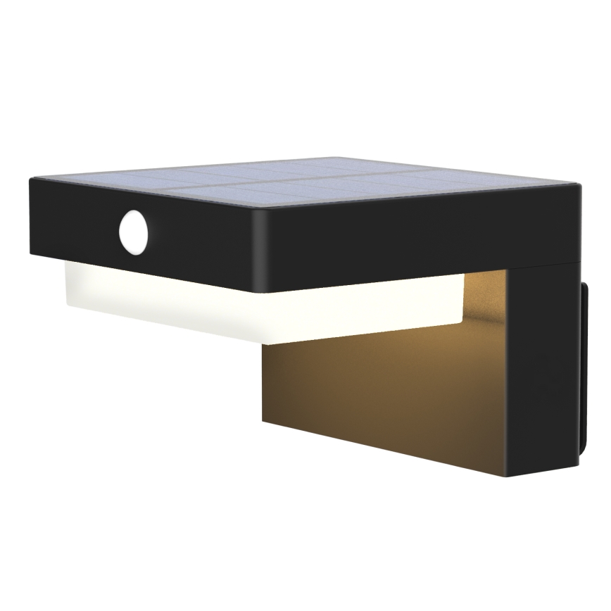 LED Luz solar de pared con sensor de movimiento y crepuscular PALERMO LED/5W/3,7V 2000 mAh IP54 negro