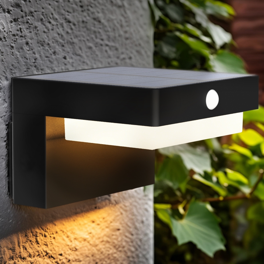 LED Luz solar de pared con sensor de movimiento y crepuscular PALERMO LED/5W/3,7V 2000 mAh IP54 negro