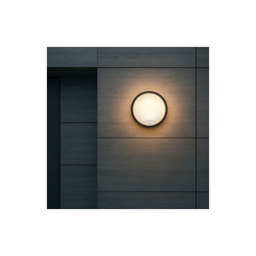 Aplique de pared LED para exterior con sensor 2 en 1, 20 W, 230 V, 3000/4000/6500 K, IP65, Ø 22 cm