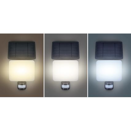 Foco solar LED con sensor de movimiento LED/11W/3,7V 4400mAh 3000K/4000K/6500K IP54
