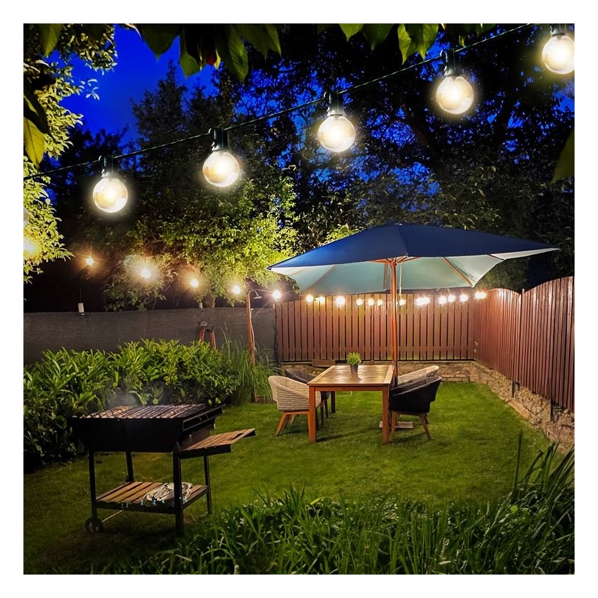 Cadena LED decorativa para exteriores 25xE12 20m IP44 blanco cálido