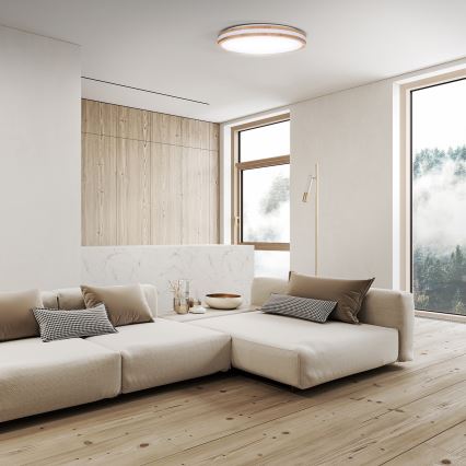 Plafón LED regulable WOODY LED/48W/230V 3000-6500K roble d. 38 cm + control remoto