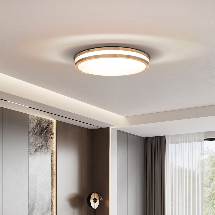 Plafón LED regulable WOODY LED/48W/230V 3000-6500K roble d. 38 cm + control remoto