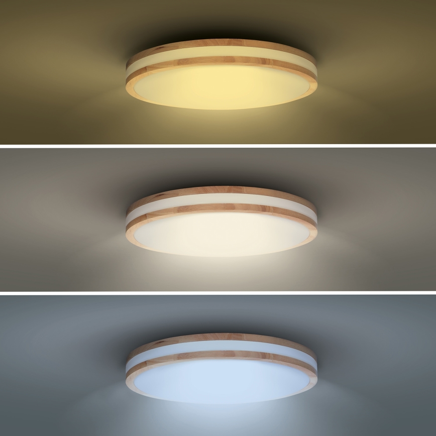 Plafón LED regulable WOODY LED/48W/230V 3000-6500K roble d. 38 cm + control remoto