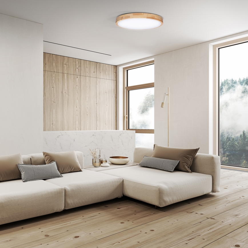 Plafón LED regulable SOLID OAK LED/60W/230V 3000-6500K roble diá. 51 cm + control remoto