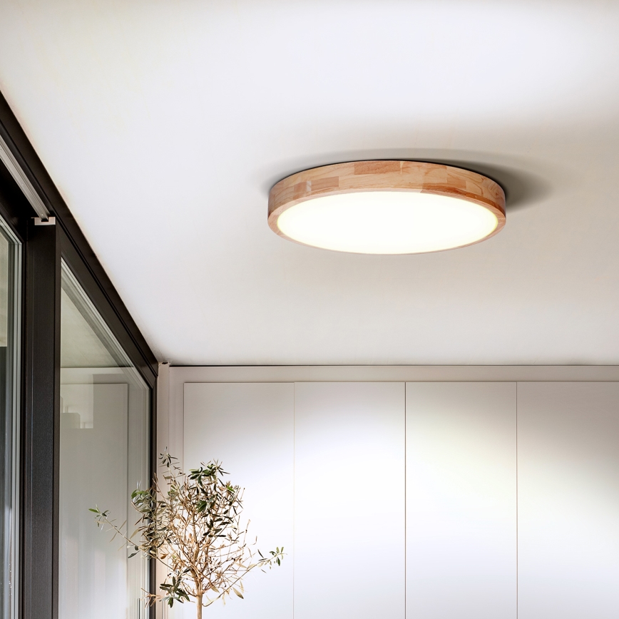 Plafón LED regulable SOLID OAK LED/60W/230V 3000-6500K roble diá. 51 cm + control remoto