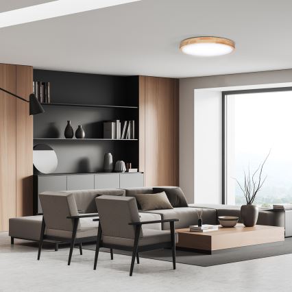 Plafón LED regulable SOLID OAK LED/60W/230V 3000-6500K roble diá. 51 cm + control remoto