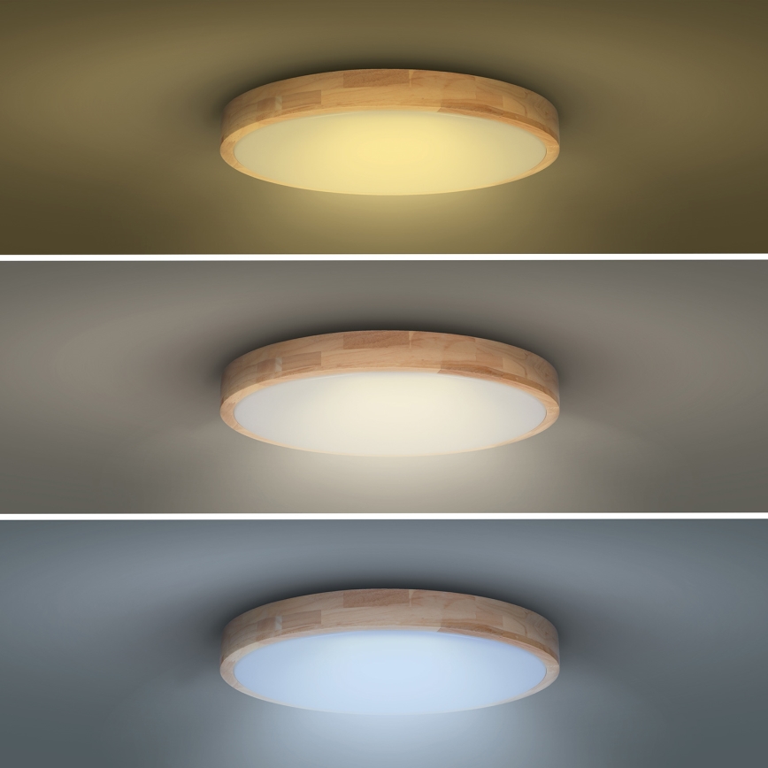 Plafón LED regulable SOLID OAK LED/60W/230V 3000-6500K roble diá. 51 cm + control remoto
