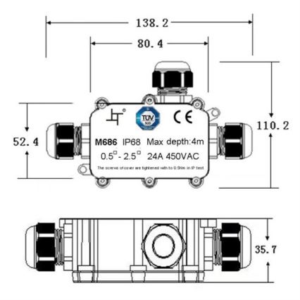 Solight WW004 − Caja de conexiones a prueba de agua 24A/450V AC IP68