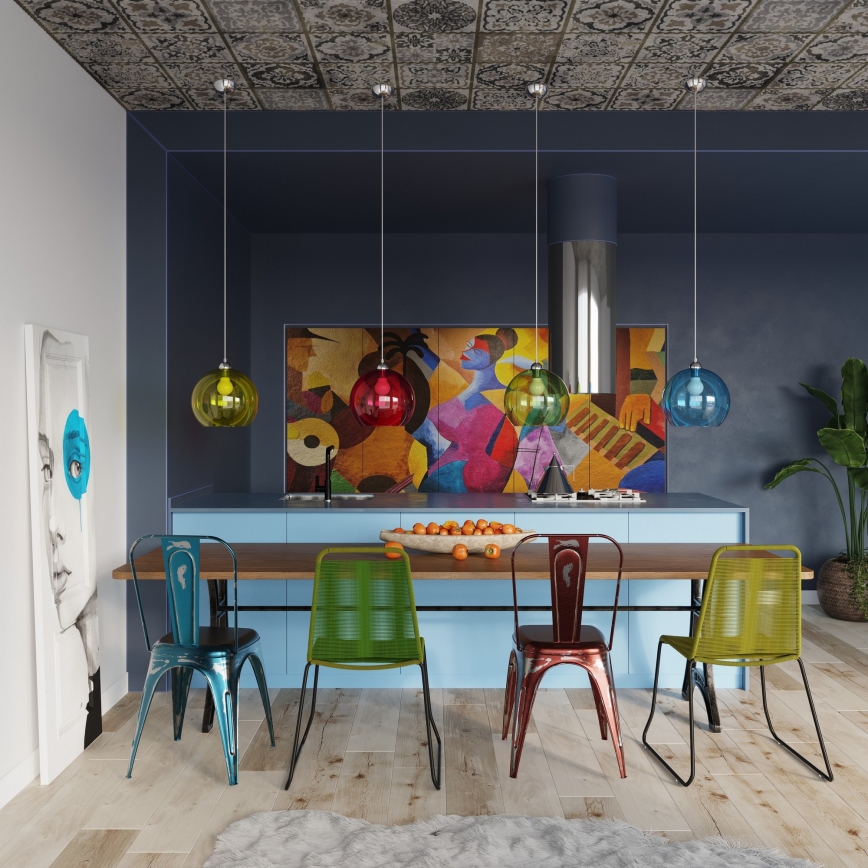 Lámpara colgante con cable BALL 1xE27/15W/230V Ø 30 cm transparente