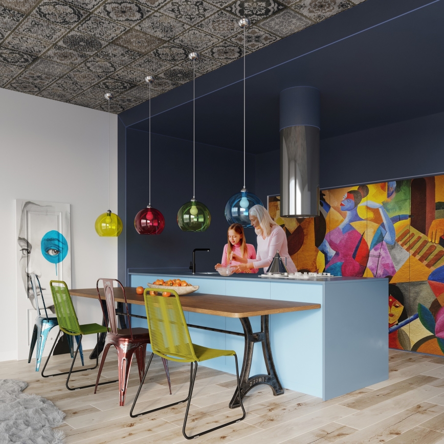 Lámpara colgante con cable BALL 1xE27/15W/230V, Ø 30 cm, blanca