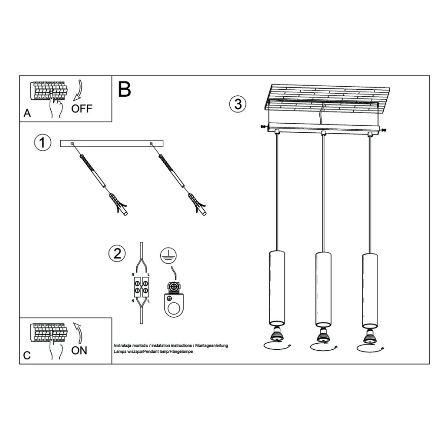 Lámpara colgante LAGOS 3 3xGU10/10W/230V negro