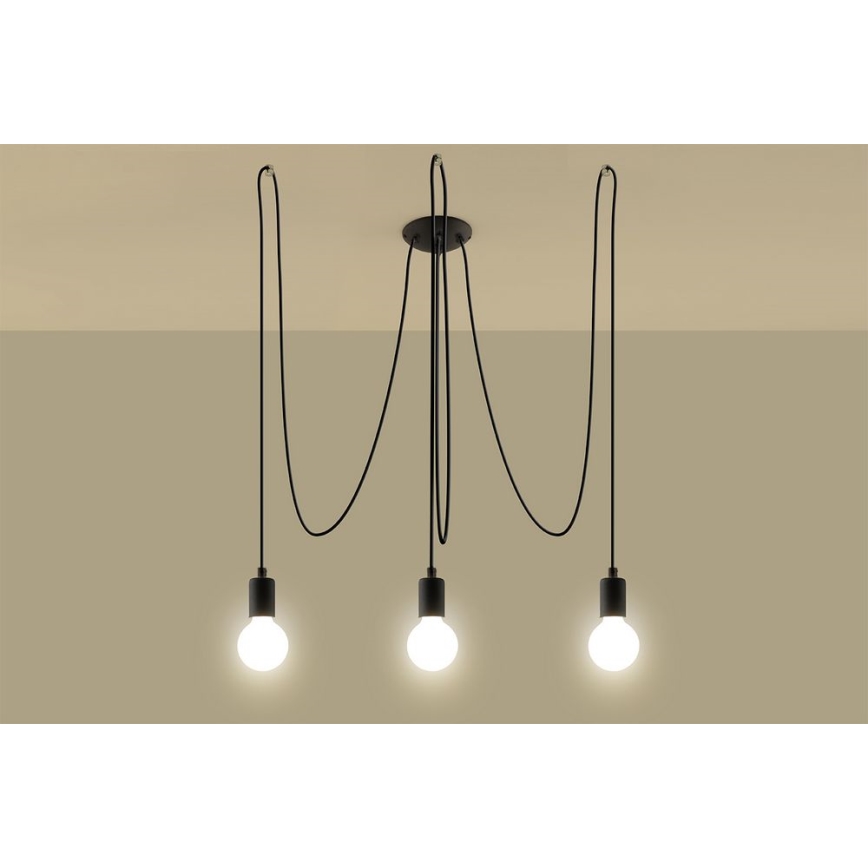 Lámpara colgante EDISON 3 3xE27/60W/230V araña negro