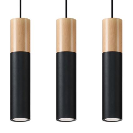 Lámpara colgante PABLO 3xGU10/40W/230V negro/haya