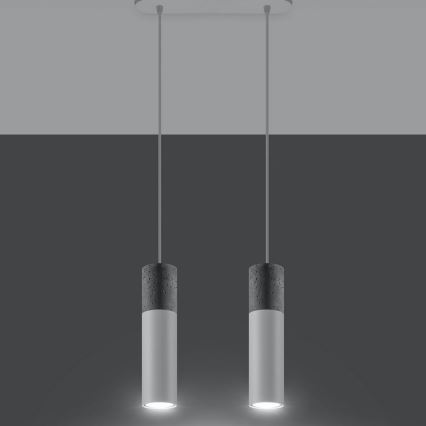 Lámpara colgante con cable BORGIO 2xGU10/40W/230V hormigón/metal blanco