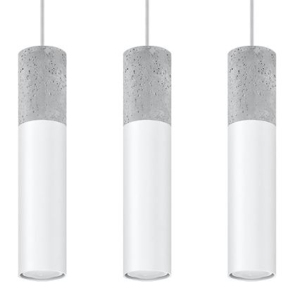 Lámpara colgante con cable BORGIO 3xGU10/40W/230V hormigón/metal blanco
