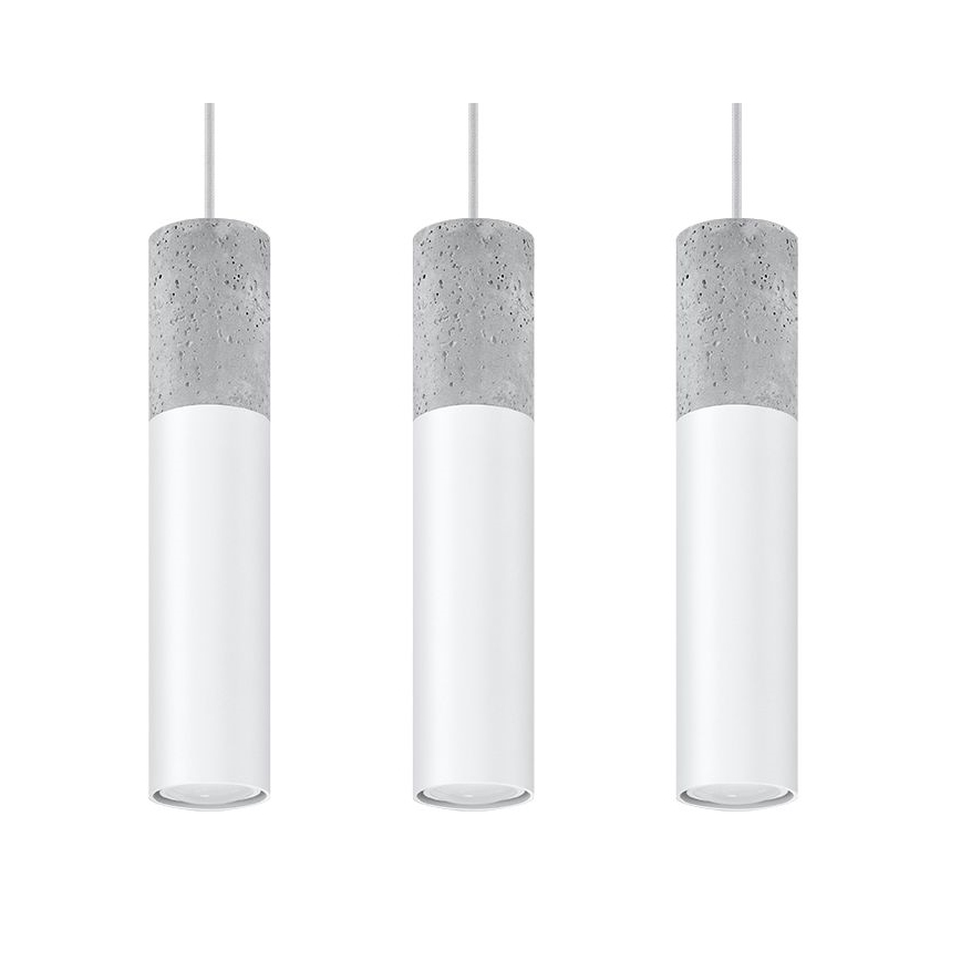 Lámpara colgante con cable BORGIO 3xGU10/40W/230V hormigón/metal blanco
