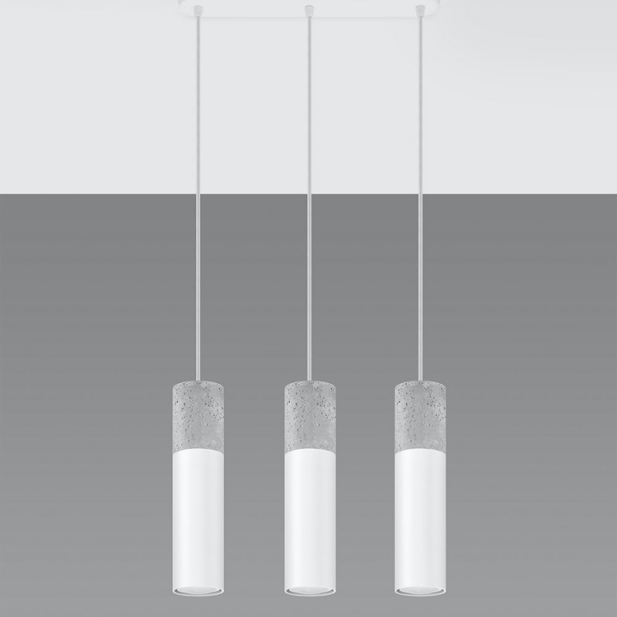 Lámpara colgante con cable BORGIO 3xGU10/40W/230V hormigón/metal blanco