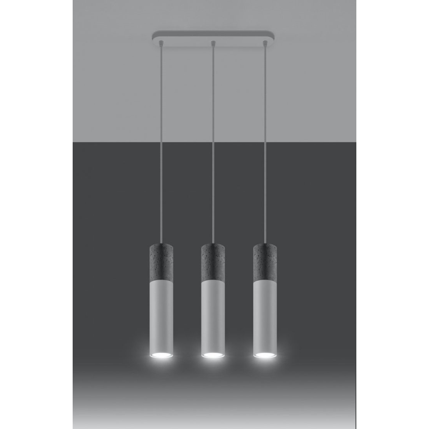 Lámpara colgante con cable BORGIO 3xGU10/40W/230V hormigón/metal blanco