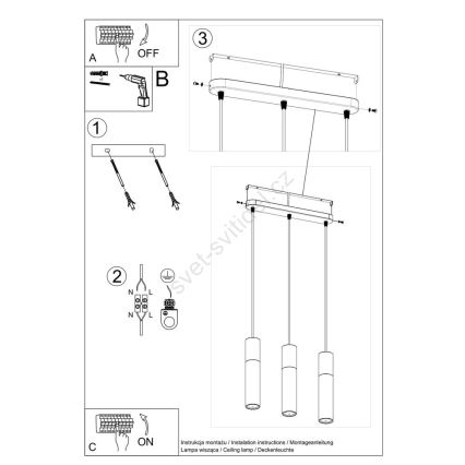 Lámpara colgante con cable BORGIO 3xGU10/40W/230V hormigón/metal blanco