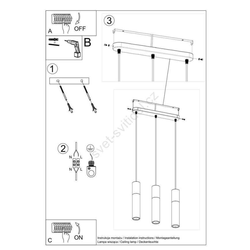 Lámpara colgante con cable BORGIO 3xGU10/40W/230V hormigón/metal blanco
