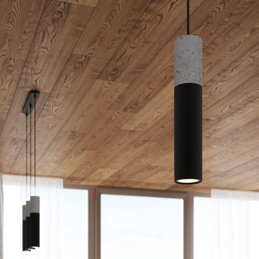 Lámpara colgante con cable BORGIO 2xGU10/40W/230V hormigón/metal negro