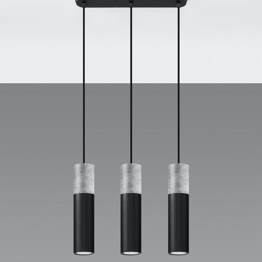 Lámpara colgante con cable BORGIO 3xGU10/40W/230V hormigón/metal negro